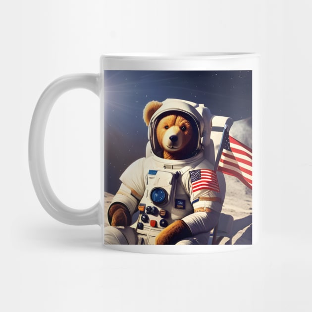 Teddy in a Space suit sitting on a deck chair on the Moon by Colin-Bentham